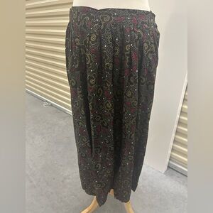 Vintage Black, Green, Red Paisley Polka Dot Midi Skirt